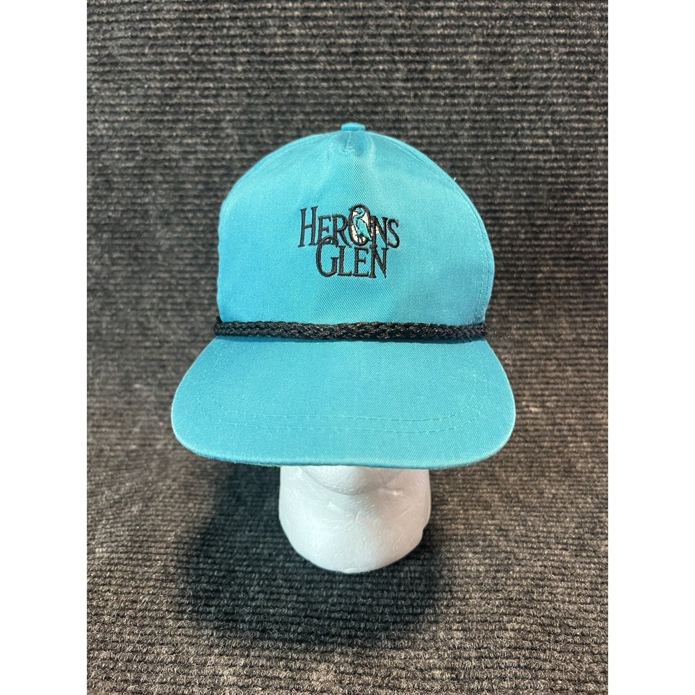 Herons Glen Golf Course Vintage 80s Hat Adjustable Leather Strap Teal‎ USA Made